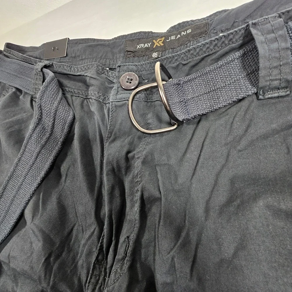 XRAY JEANS Mens Navy Blue Cargo Shorts Belted‎ Knee Length Size 40